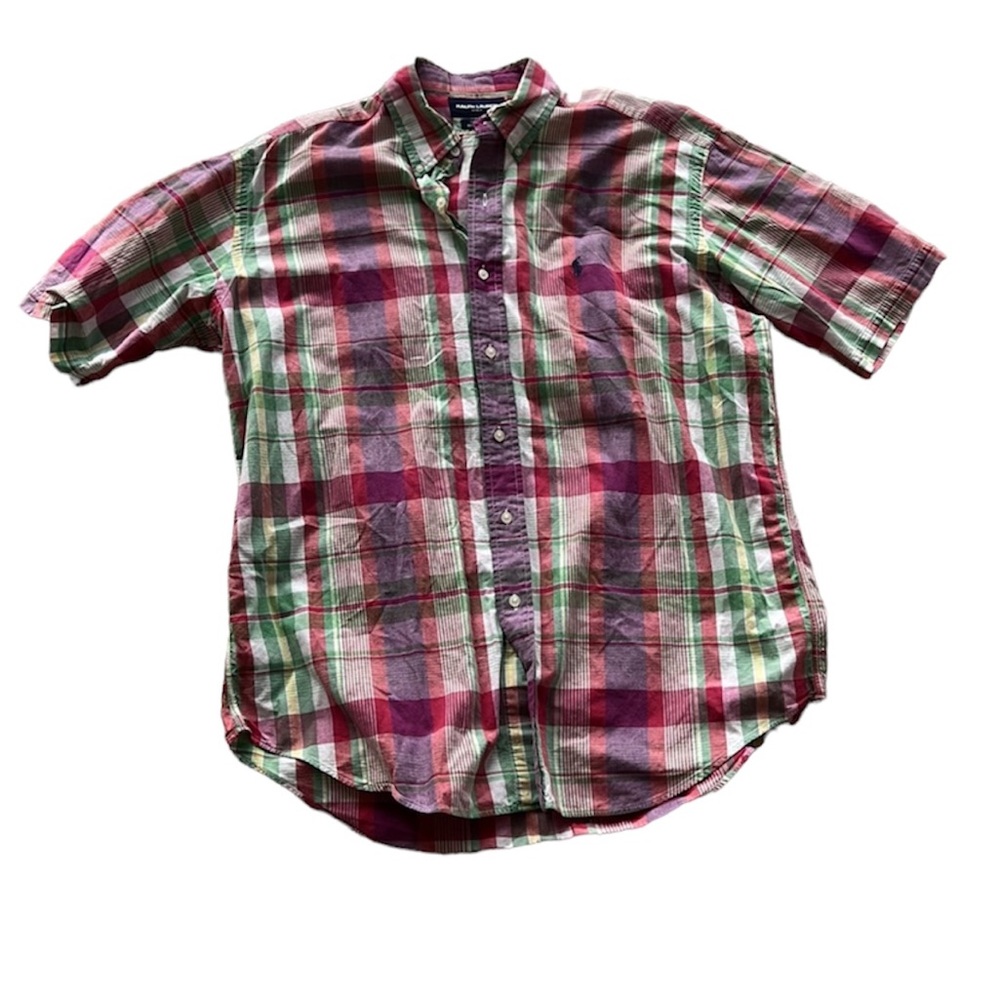 Ralph Lauren Shirt Plaid Short Sleeve Golf Tilden Bright Plaid Shirt Preppy